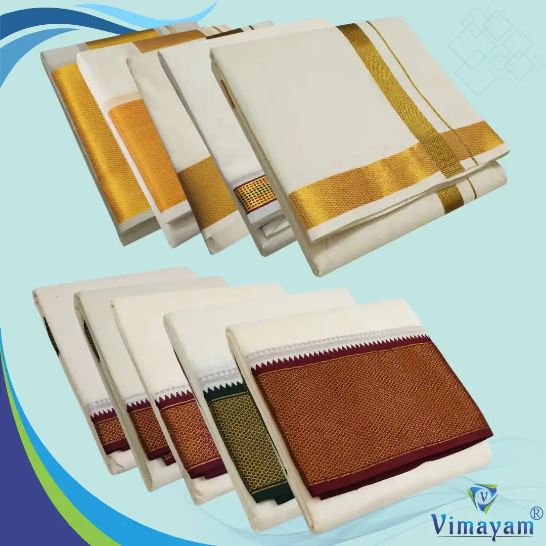 ZARIGAI AND MAYILKAN DHOTI – HALF WHITE DHOTIES | Vimayam Dhoties